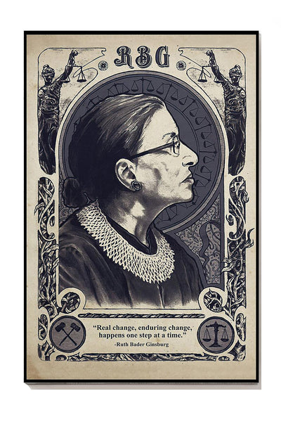 Rbg Real Change Enduring Change Motivation Quote Wall Art For Home Decor Housewarming Canvas Framed Prints, Canvas