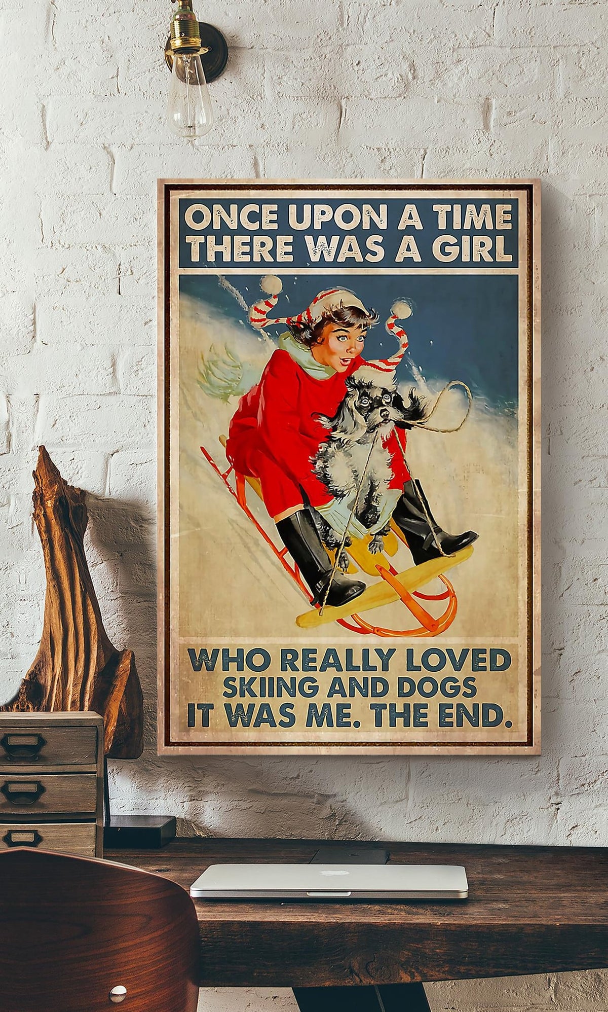 Once Upon A Time There Was A Girl Who Really Loved Skiing And Dogs For Skier Birthday Gift Home Decor Canvas Gallery Wrapped Canvas Framed Gift Idea