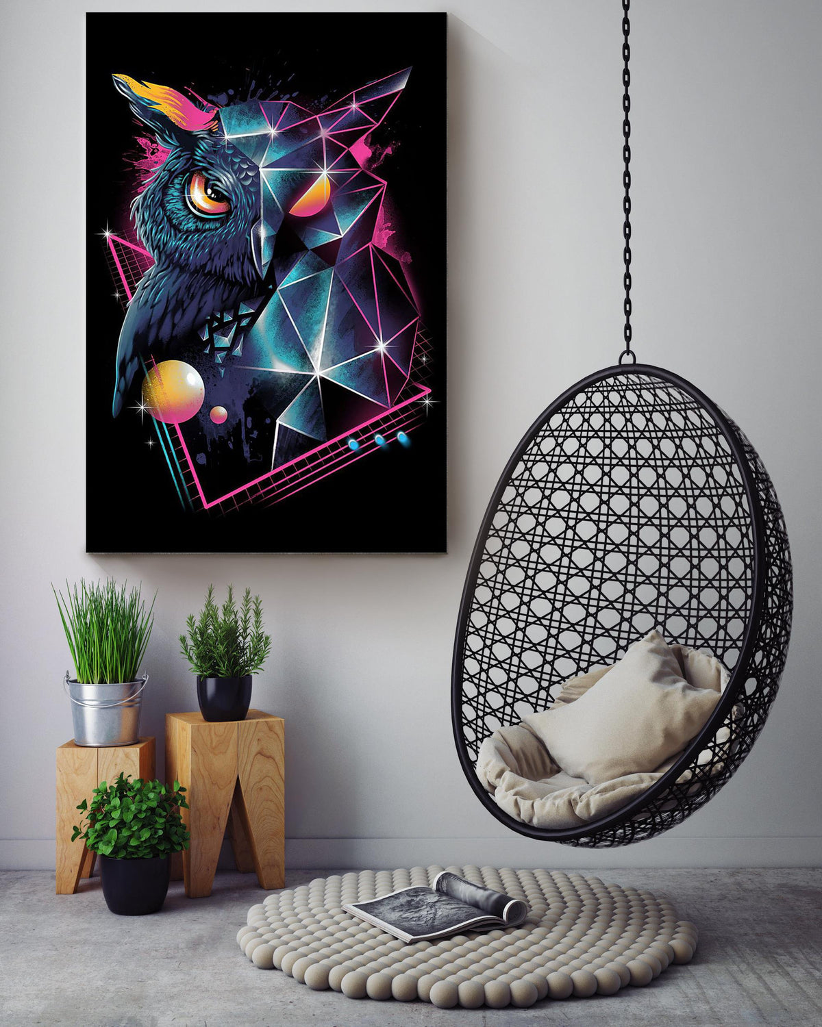 Owl Cyber Art Style Diamond Owl Gift For Housewarming Home Decor Canvas