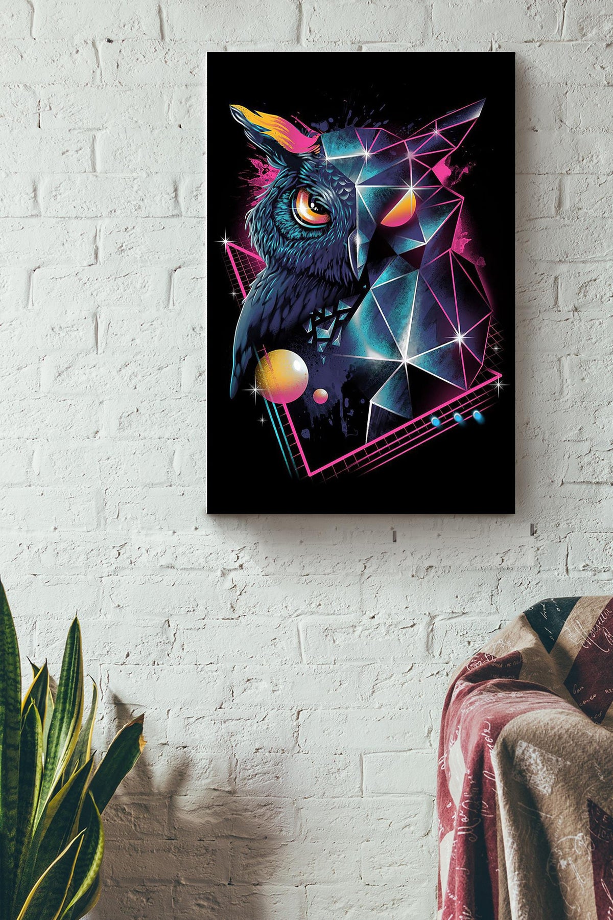 Owl Cyber Art Style Diamond Owl Gift For Housewarming Home Decor Canvas