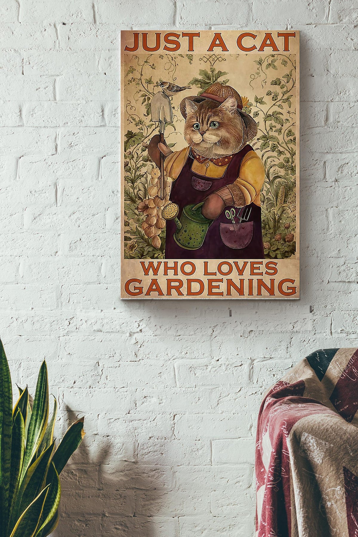 Just A Cat Who Loves Gardening Poster Canvas Gallery Wrapped Canvas Framed Gift Idea
