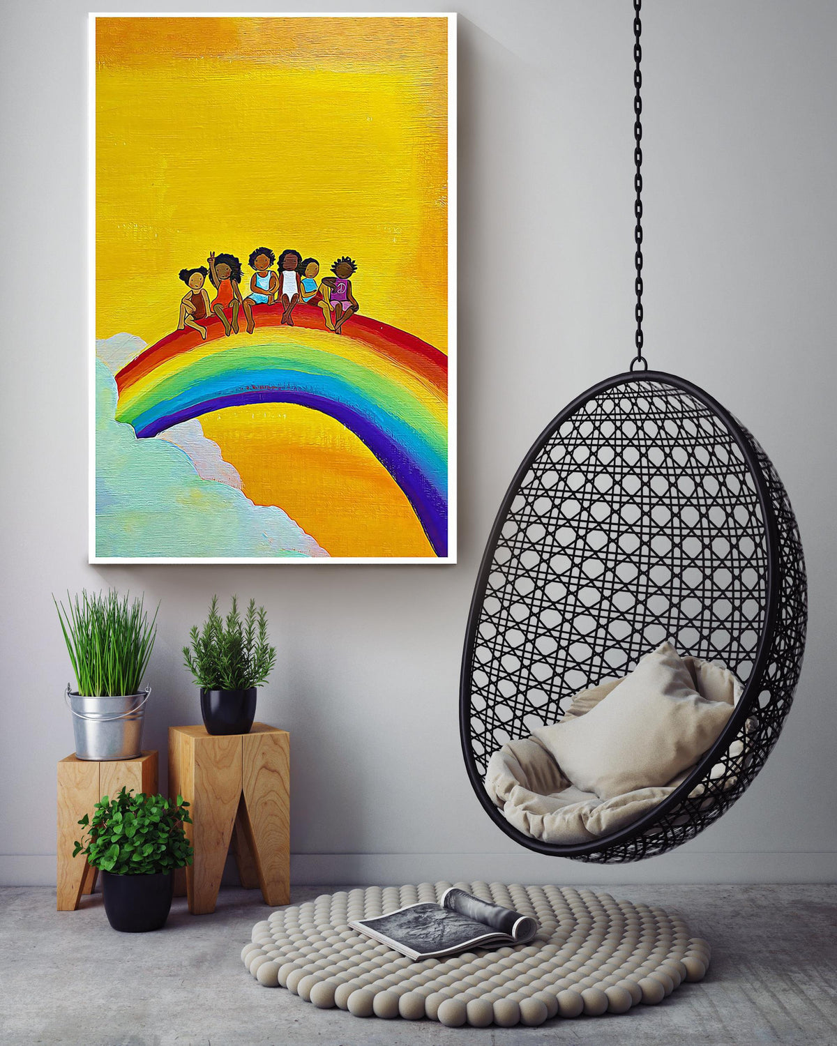 Rainbow All Are Welcome Equality Wall Art For Kids Room Classoom Decor Canvas Gallery Wrapped Canvas Framed Gift Idea Framed Prints, Canvas