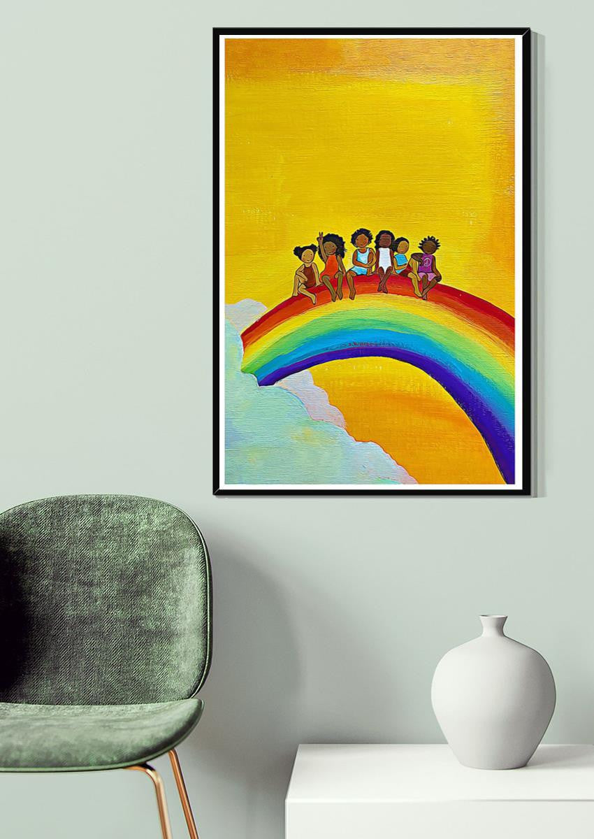 Rainbow All Are Welcome Equality Wall Art For Kids Room Classoom Decor Canvas Gallery Wrapped Canvas Framed Gift Idea Framed Prints, Canvas