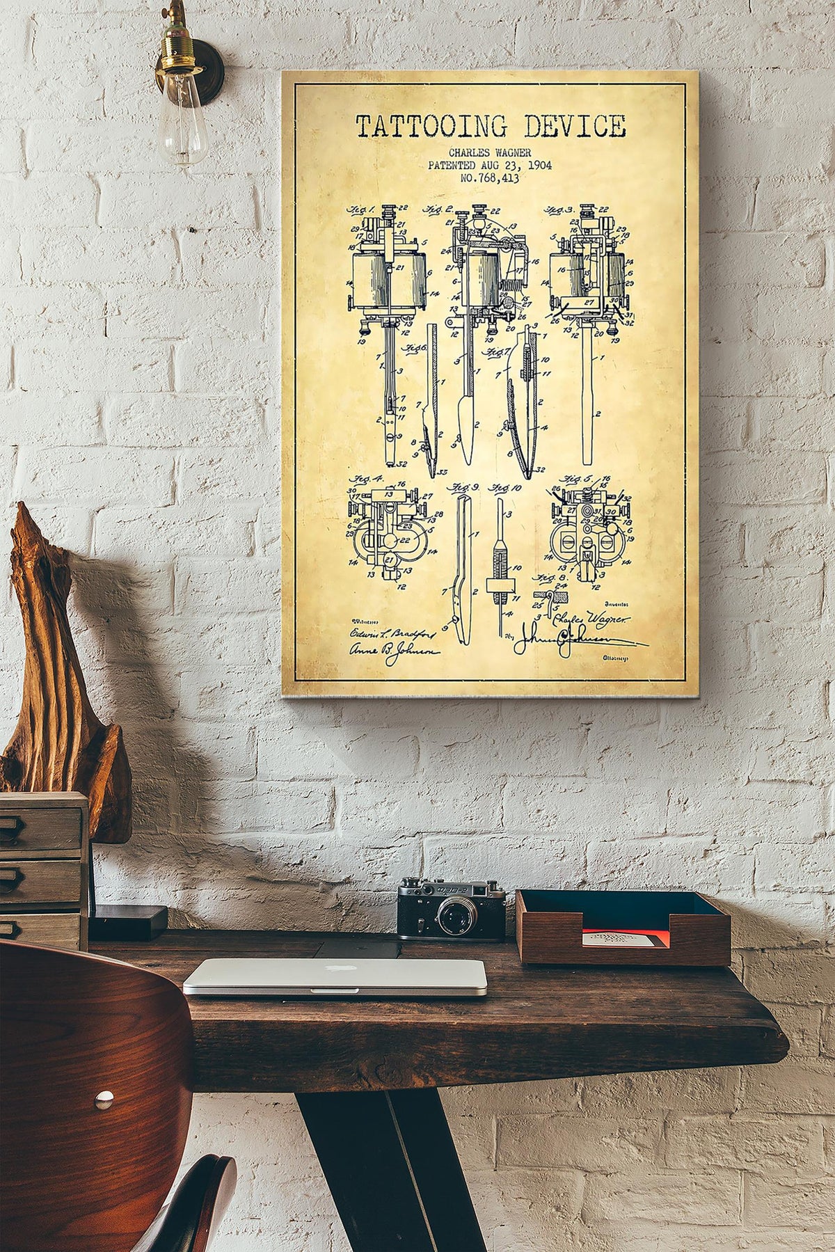 Tattoing Device Hand Drawing Machine Poster Canvas Gallery Wrapped Canvas Framed Gift Idea