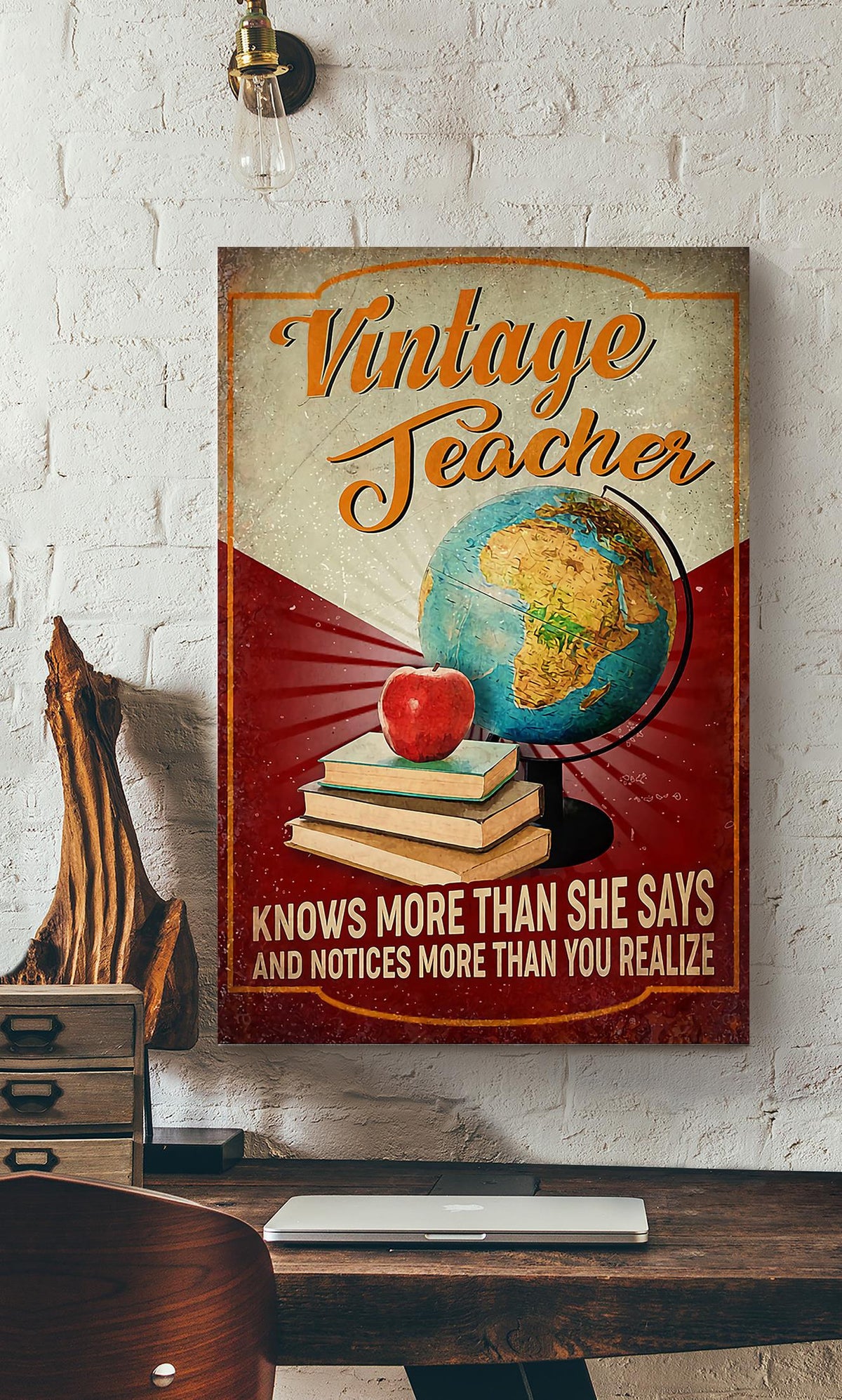 Vintage Teacher Konws More Than She Says And Notices More Than You Realize Canvas Gallery Wrapped Canvas Framed Gift Idea