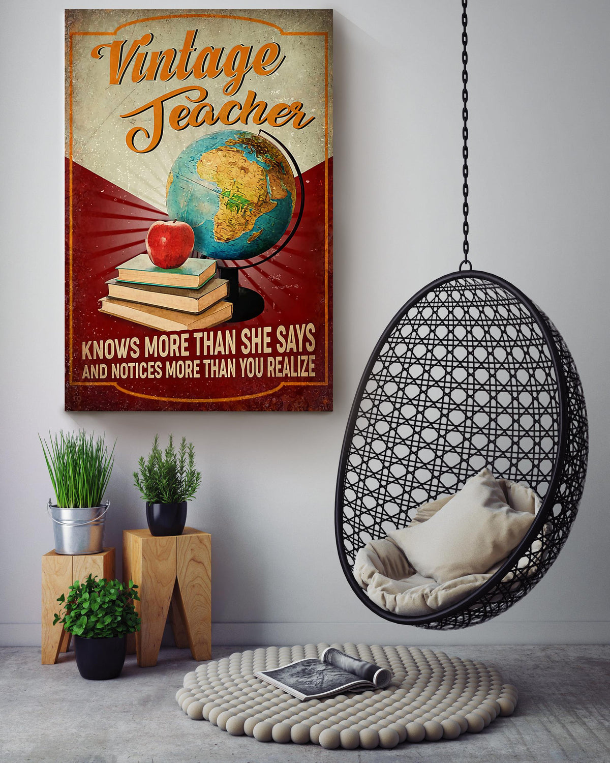 Vintage Teacher Konws More Than She Says And Notices More Than You Realize Canvas Gallery Wrapped Canvas Framed Gift Idea