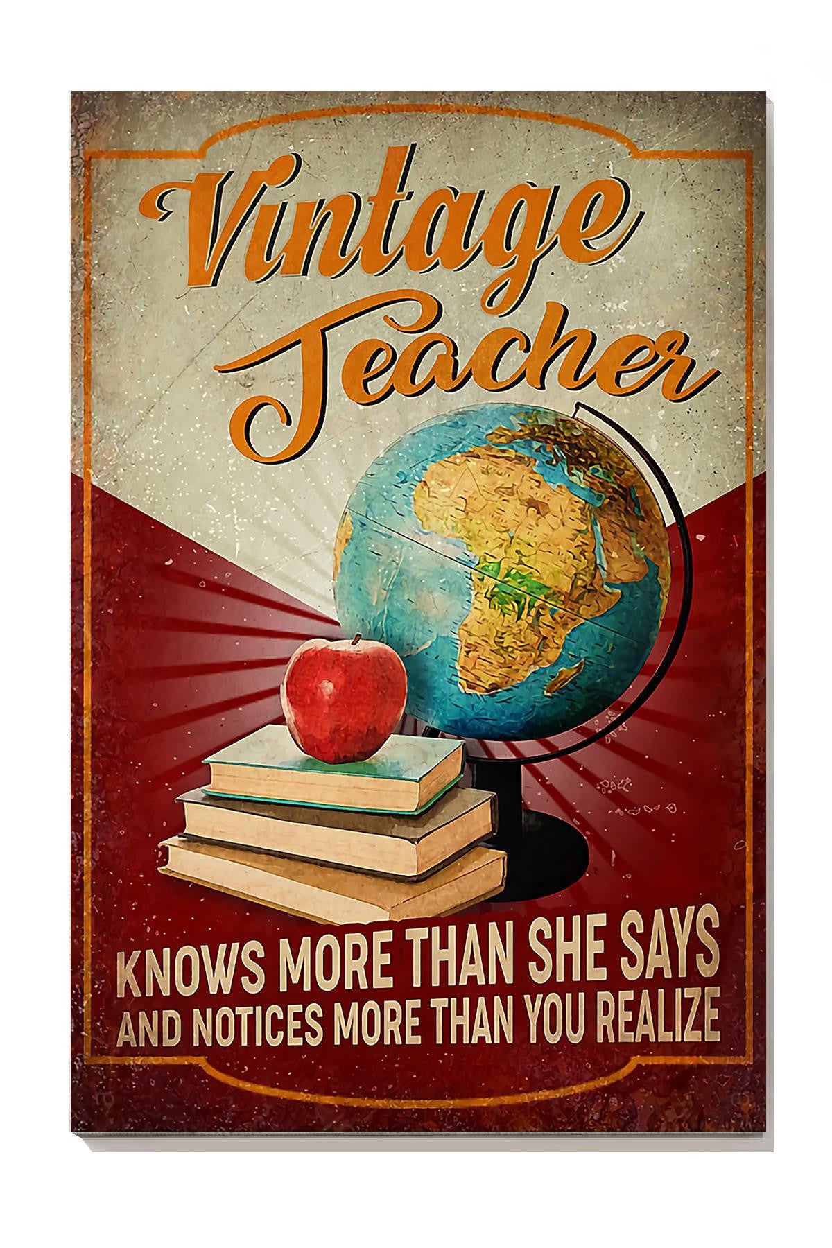 Vintage Teacher Konws More Than She Says And Notices More Than You Realize Canvas Gallery Wrapped Canvas Framed Gift Idea