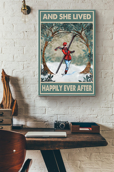 She Goes Skiing And She Lived Happily Ever After Poster Canvas Gallery Wrapped Canvas Framed Gift Idea