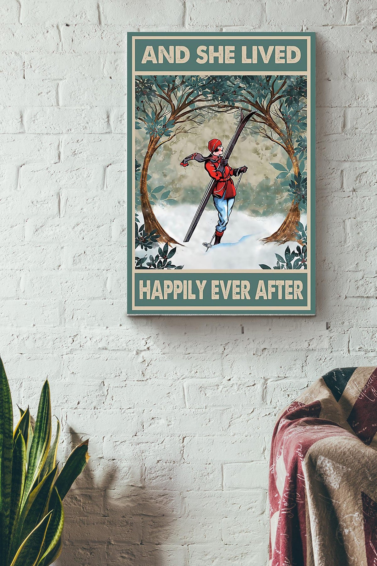 She Goes Skiing And She Lived Happily Ever After Poster Canvas Gallery Wrapped Canvas Framed Gift Idea