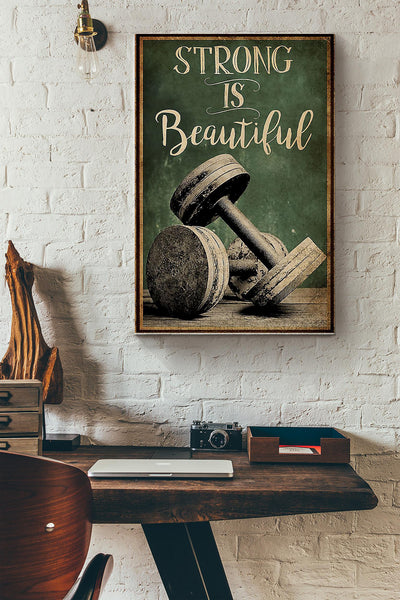 Strong Is Beautiful Fitness Lifting Poster Canvas Gallery Wrapped Canvas Framed Gift Idea