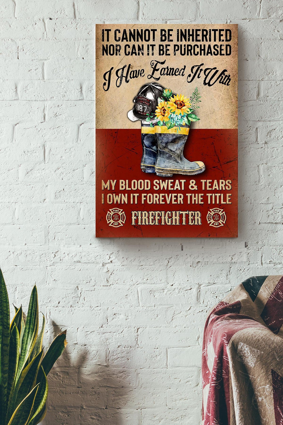 Sunflower Firefighter Floral Gallery Canvas Wall ArtGift For Florist Flower Shop Farmhouse Decor Housewarming Canvas Framed Prints, Canvas