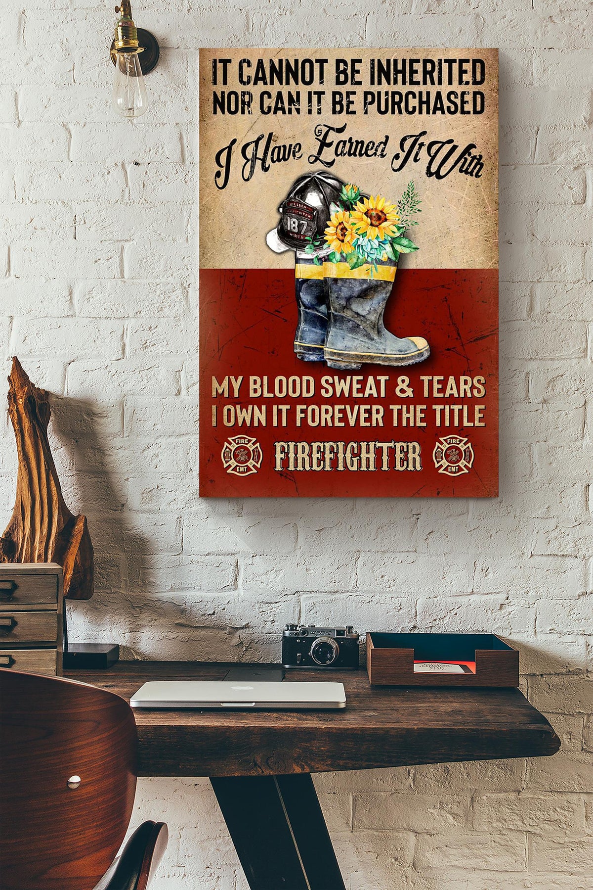 Sunflower Firefighter Floral Gallery Canvas Wall ArtGift For Florist Flower Shop Farmhouse Decor Housewarming Canvas Framed Prints, Canvas