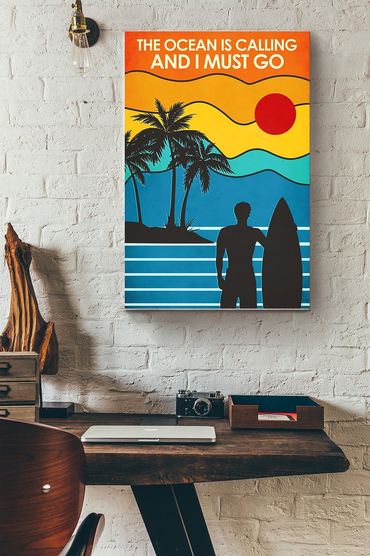 The Ocean Are Calling And I Must Go Surfing Poster Canvas Gallery Wrapped Canvas Framed Gift Idea