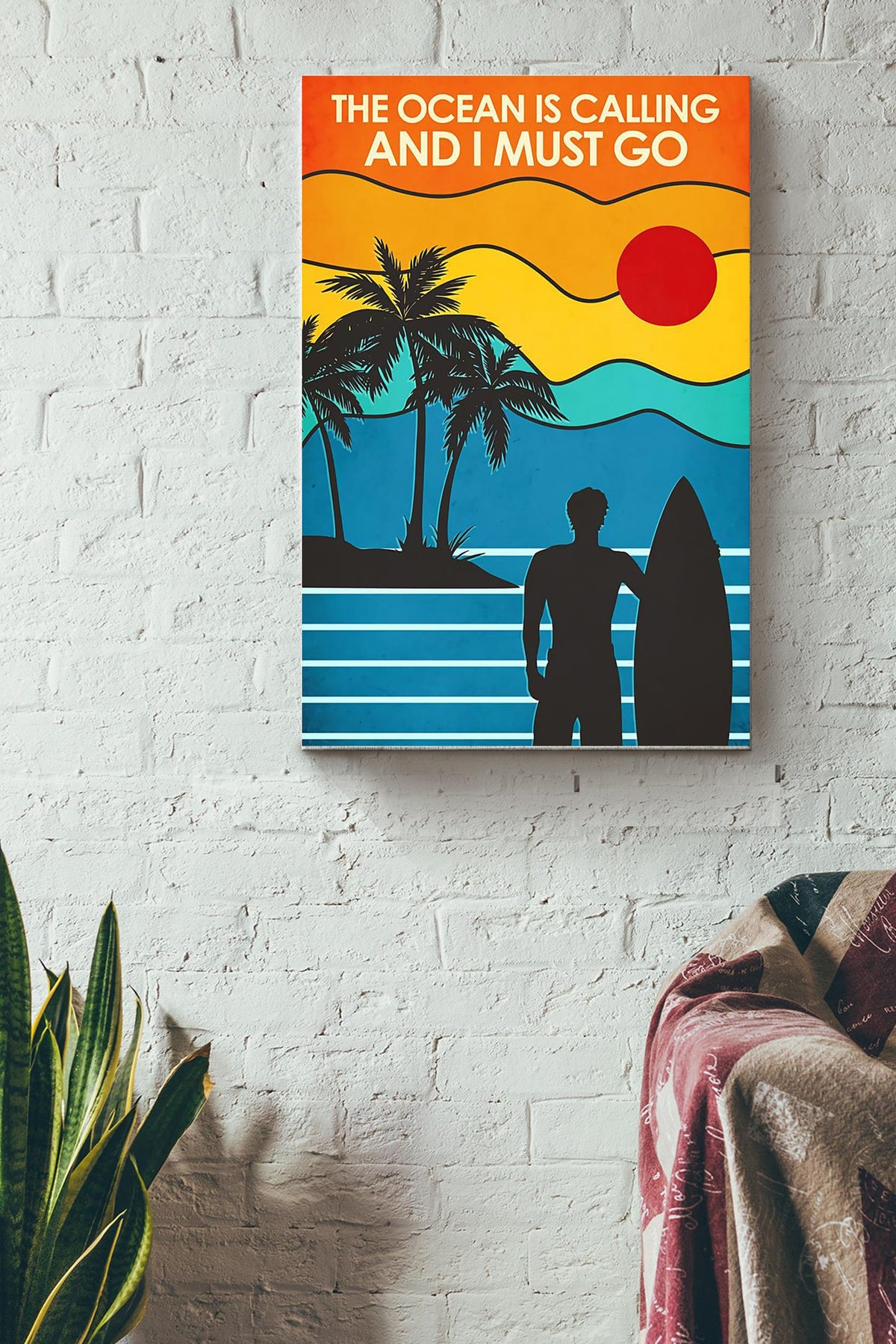 The Ocean Are Calling And I Must Go Surfing Poster Canvas Gallery Wrapped Canvas Framed Gift Idea