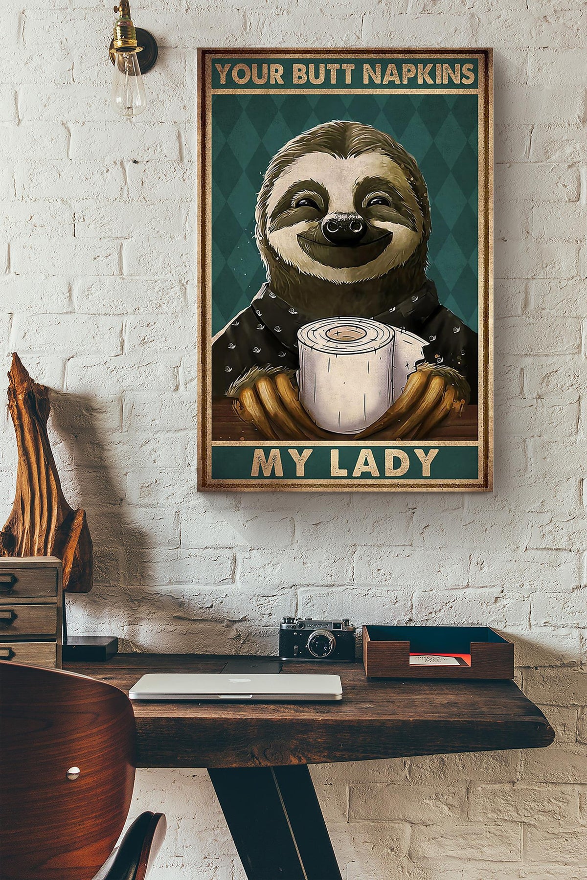 Your Butt Napkins My Lady Poster Sloth With Coffee Latte By Ruby Bathroom Decor Gallery Canvas Wall ArtCanvas Framed Prints, Canvas