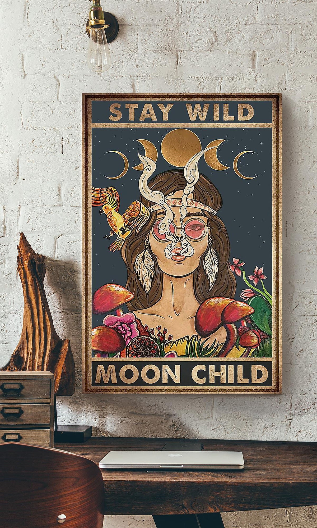 Stay Wild Moon Child Keep Calming Quote Gallery Canvas Wall ArtGift For Yoga Hippie Girl Meditation Lover 07 Canvas Framed Prints, Canvas