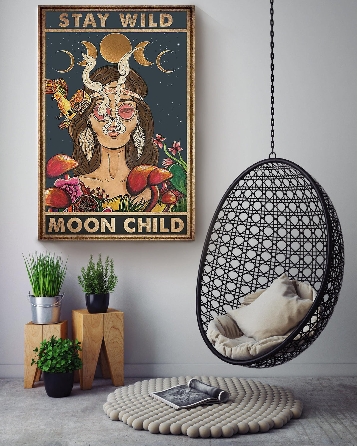 Stay Wild Moon Child Keep Calming Quote Gallery Canvas Wall ArtGift For Yoga Hippie Girl Meditation Lover 07 Canvas Framed Prints, Canvas