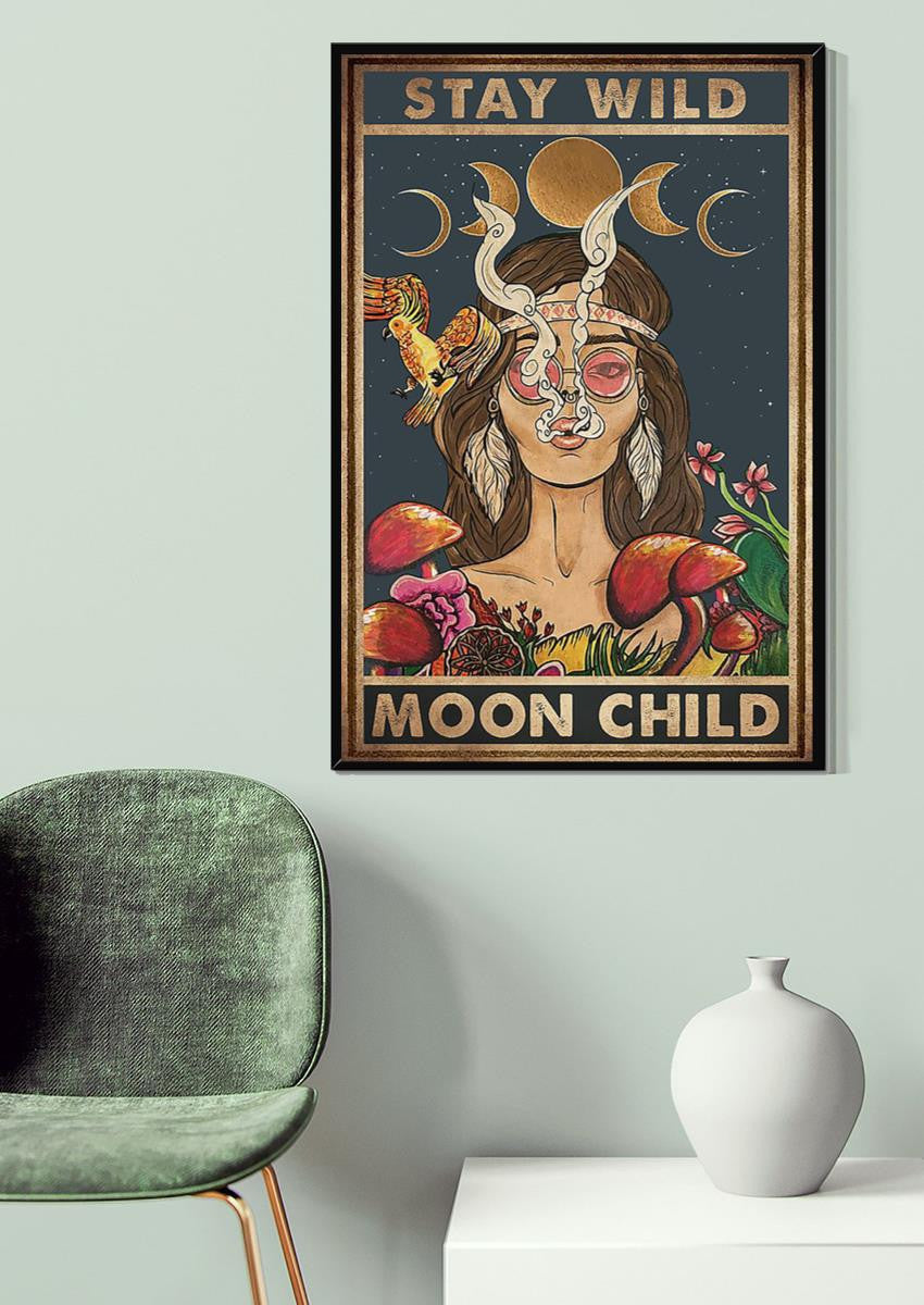 Stay Wild Moon Child Keep Calming Quote Gallery Canvas Wall ArtGift For Yoga Hippie Girl Meditation Lover 07 Canvas Framed Prints, Canvas