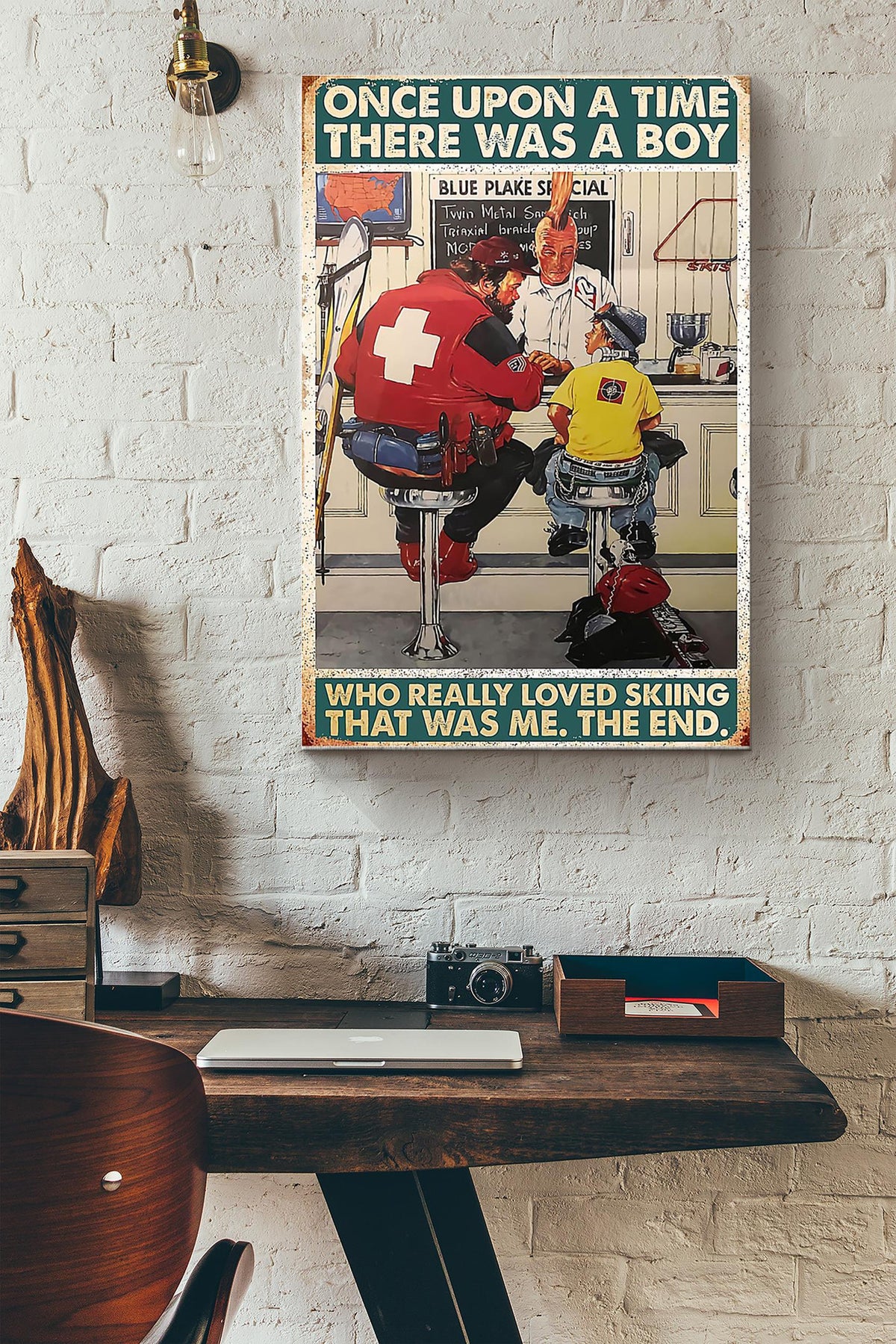 There Was A Boy Who Really Loved Skiing Canvas Gallery Wrapped Canvas Framed Gift Idea