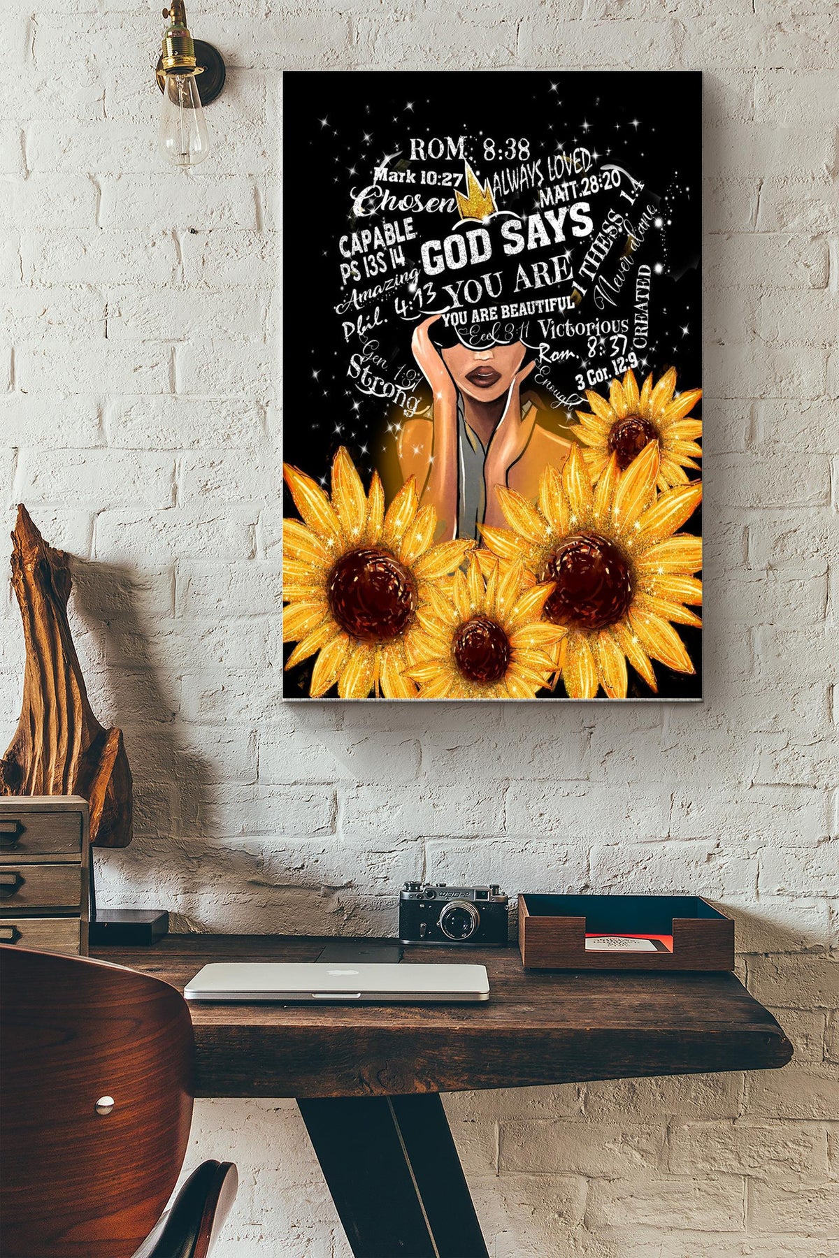 Sunflower Black Girl Canvas Prints God Says You Are Vintage Gallery Canvas Wall ArtGifts Canvas Gallery Wrapped Canvas Framed Gift Idea Framed Prints, Canvas