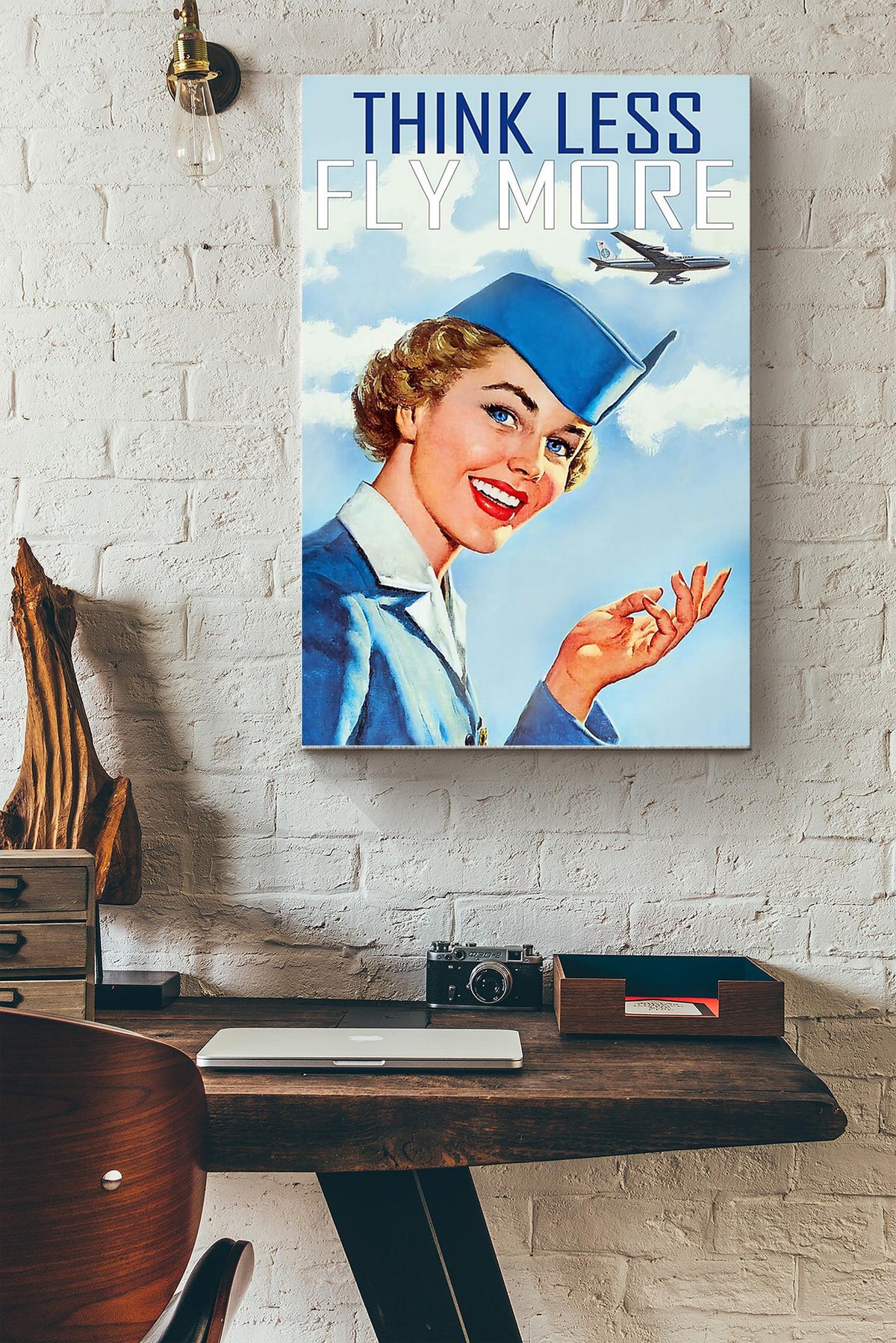 Think Less Fly More Fly Attendant Poster Canvas Gallery Wrapped Canvas Framed Gift Idea