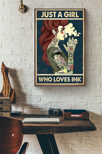 Tattoos Just A Girl Who Loves Ink Canvas Gallery Wrapped Canvas Framed Gift Idea