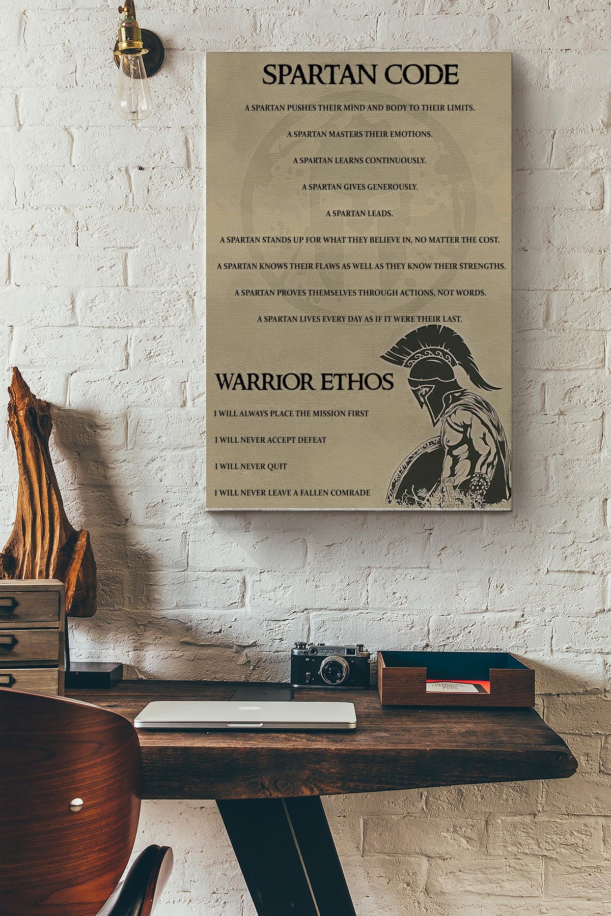 Spartan Code Poster - Warrior Gallery Canvas Wall Art- Gift For Bff Home Decor Spartan Warrior Canvas Gallery Wrapped Canvas Framed Gift Idea Framed Prints, Canvas