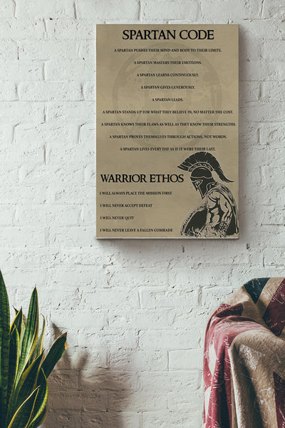Spartan Code Poster - Warrior Gallery Canvas Wall Art- Gift For Bff Home Decor Spartan Warrior Canvas Gallery Wrapped Canvas Framed Gift Idea Framed Prints, Canvas