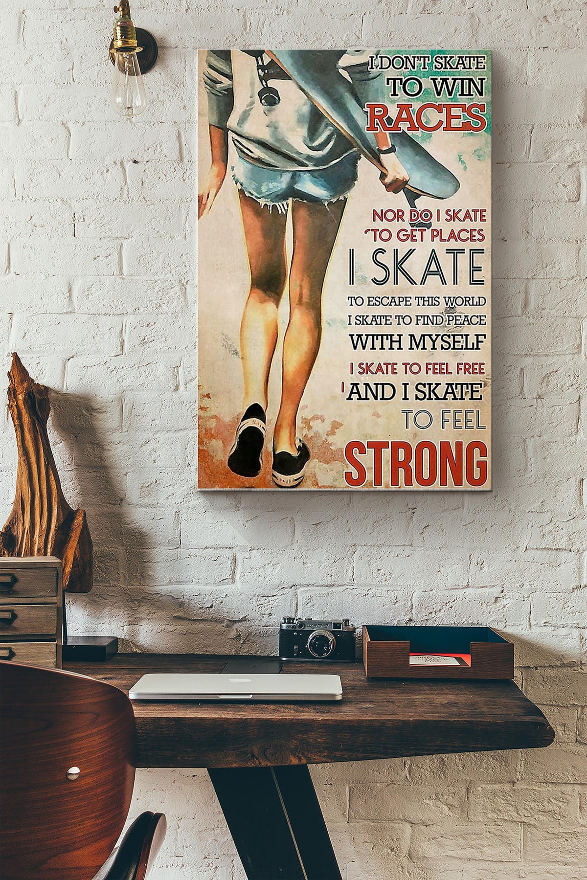 Skateboarding Girl Canvas Gallery Wrapped Canvas Framed Gift Idea