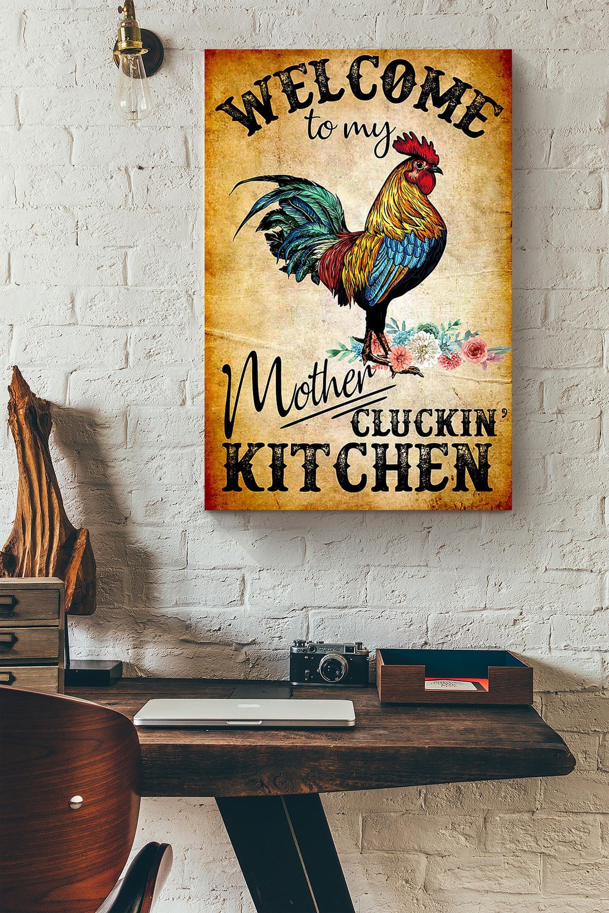 Welcome To My Mother Cluckin' Kitchen Funny Cooking Quote For Chef Kitchen Decor Canvas