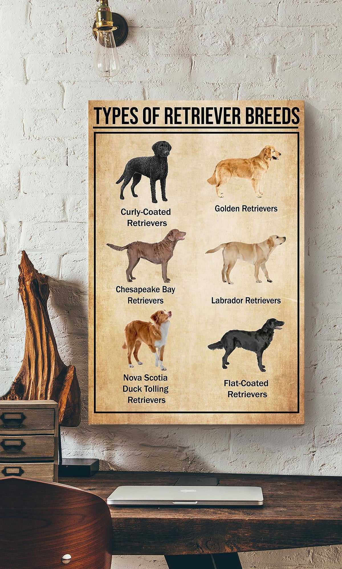 Types Of Retriever Breeds Dog Gallery Canvas Wall ArtGift For Dog Lover Canvas Gallery Wrapped Canvas Framed Gift Idea Framed Prints, Canvas