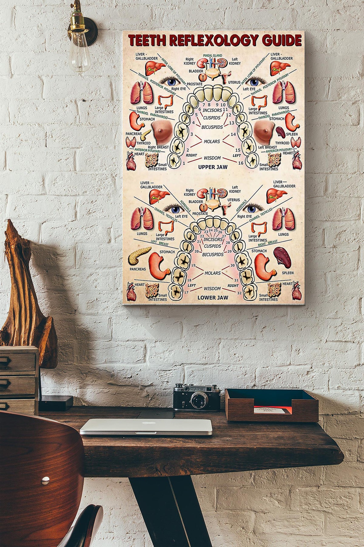 Teeth Reflexology Guide Dentsist Poster Canvas Gallery Wrapped Canvas Framed Gift Idea