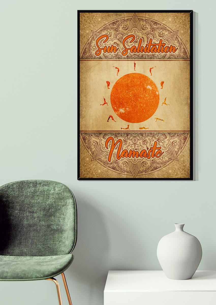 Sun Salutation Namaste Yoga Poses Gallery Canvas Wall ArtFor Yoga Studio Decor Canvas Framed Prints, Canvas