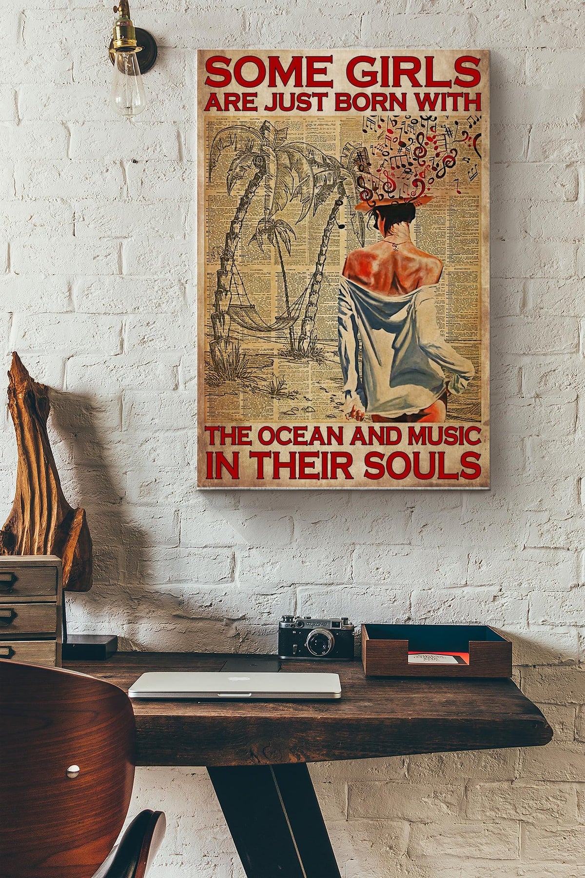 Some Girls Are Just Born With The Ocean And Music In Their Souls Girl On The Beach Poster Canvas Gallery Wrapped Canvas Framed Gift Idea