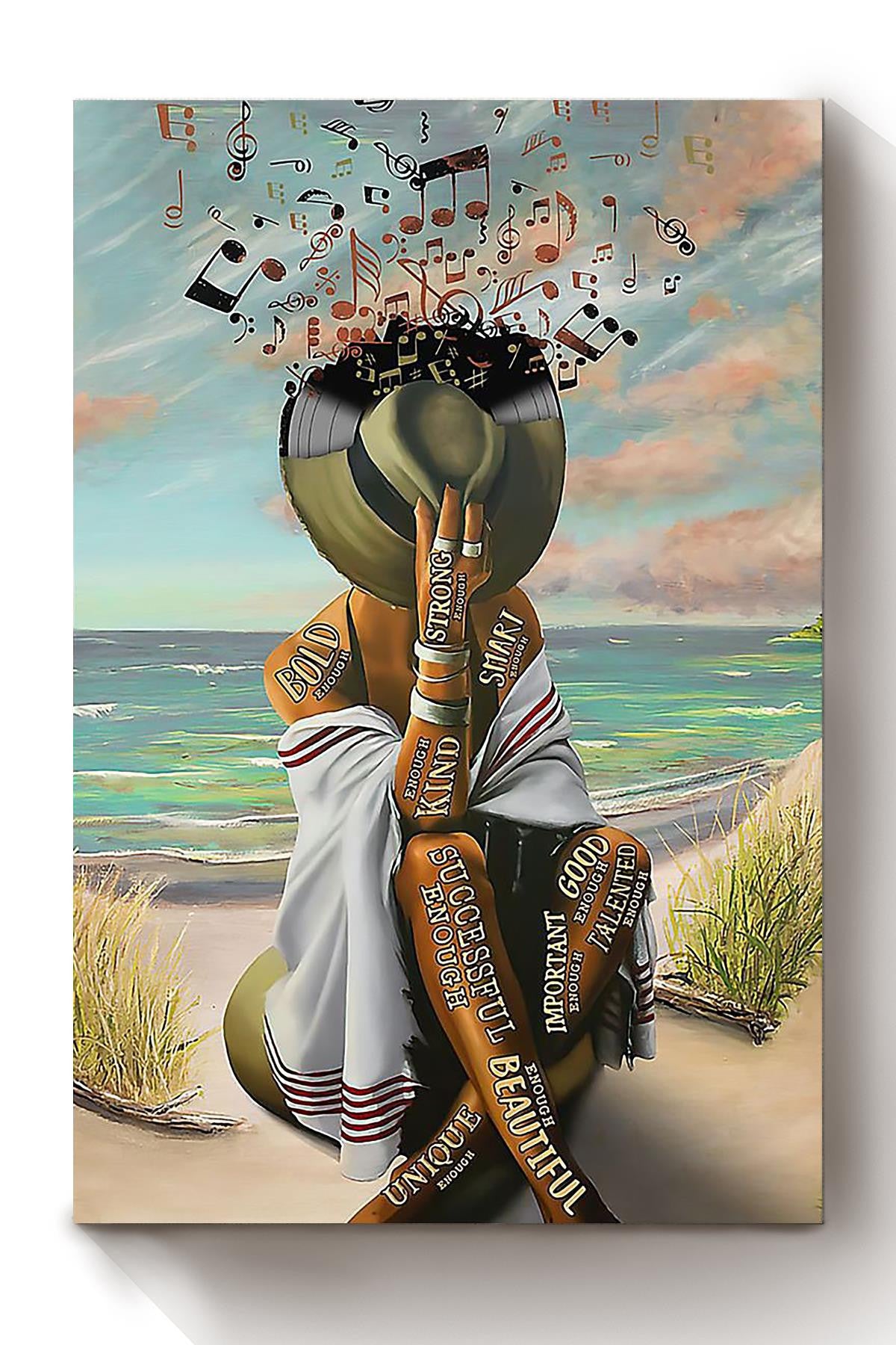 Vinyl Music Hat Cover Girl On Beach Canvas Gallery Wrapped Canvas Framed Gift Idea
