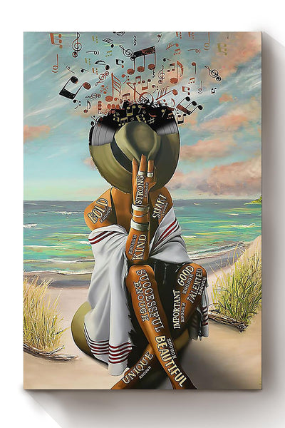 Vinyl Music Hat Cover Girl On Beach Canvas Gallery Wrapped Canvas Framed Gift Idea