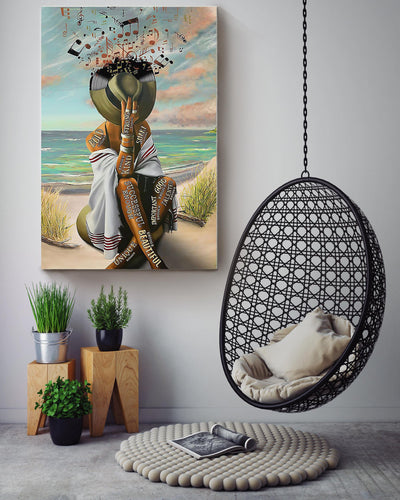 Vinyl Music Hat Cover Girl On Beach Canvas Gallery Wrapped Canvas Framed Gift Idea
