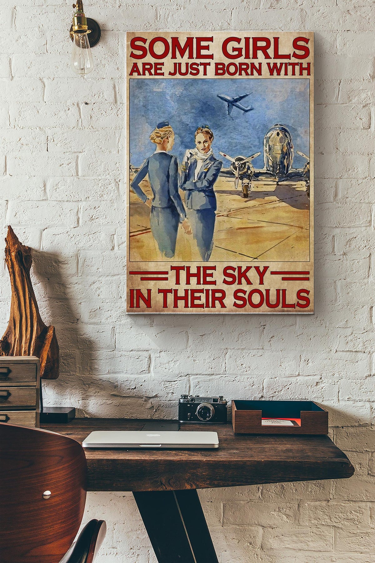 Some Girls Are Born With Sky In Their Souls - Flight Attendants Poster - Gift For Pilot Women Flight Attendants Female Girl Canvas Gallery Wrapped Canvas Framed Gift Idea