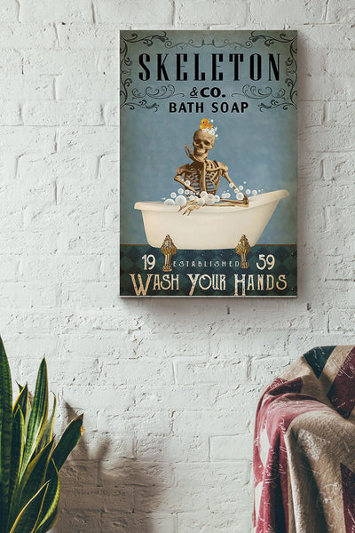 Skeleton In Bath Soap Wash Your Hands Poster Canvas Gallery Wrapped Canvas Framed Gift Idea