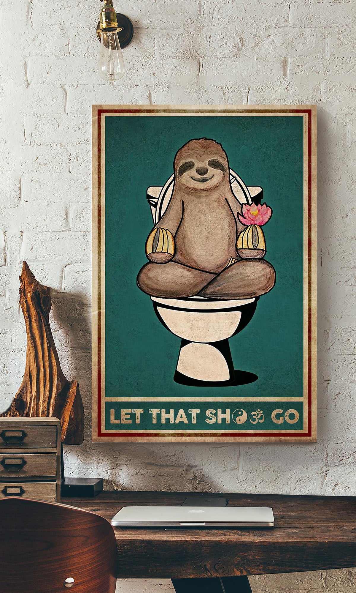Sloth Let That Shit Go Namaste Chakra Gallery Canvas Wall ArtFor Yoga Room Decor Canvas Framed Prints, Canvas