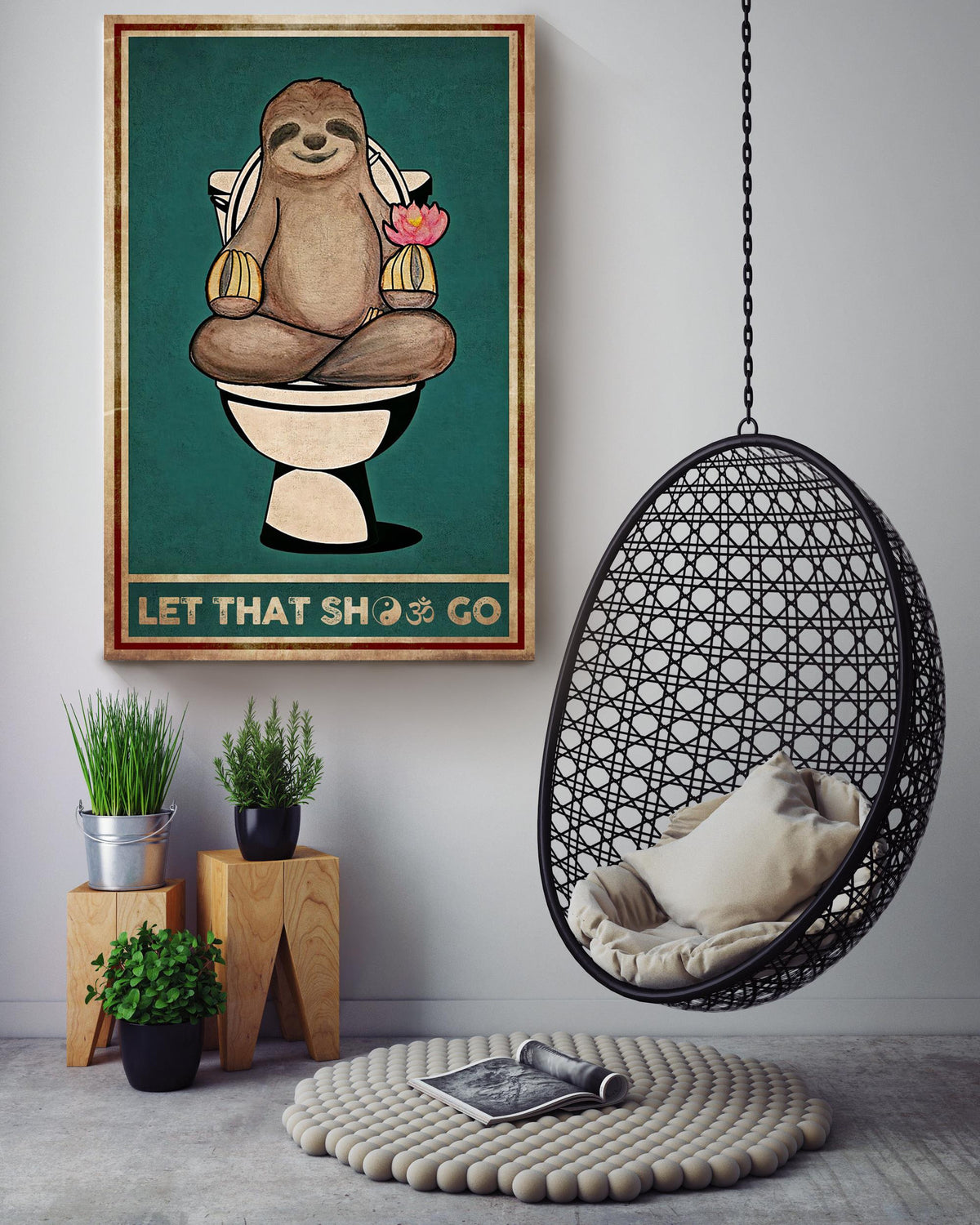 Sloth Let That Shit Go Namaste Chakra Gallery Canvas Wall ArtFor Yoga Room Decor Canvas Framed Prints, Canvas
