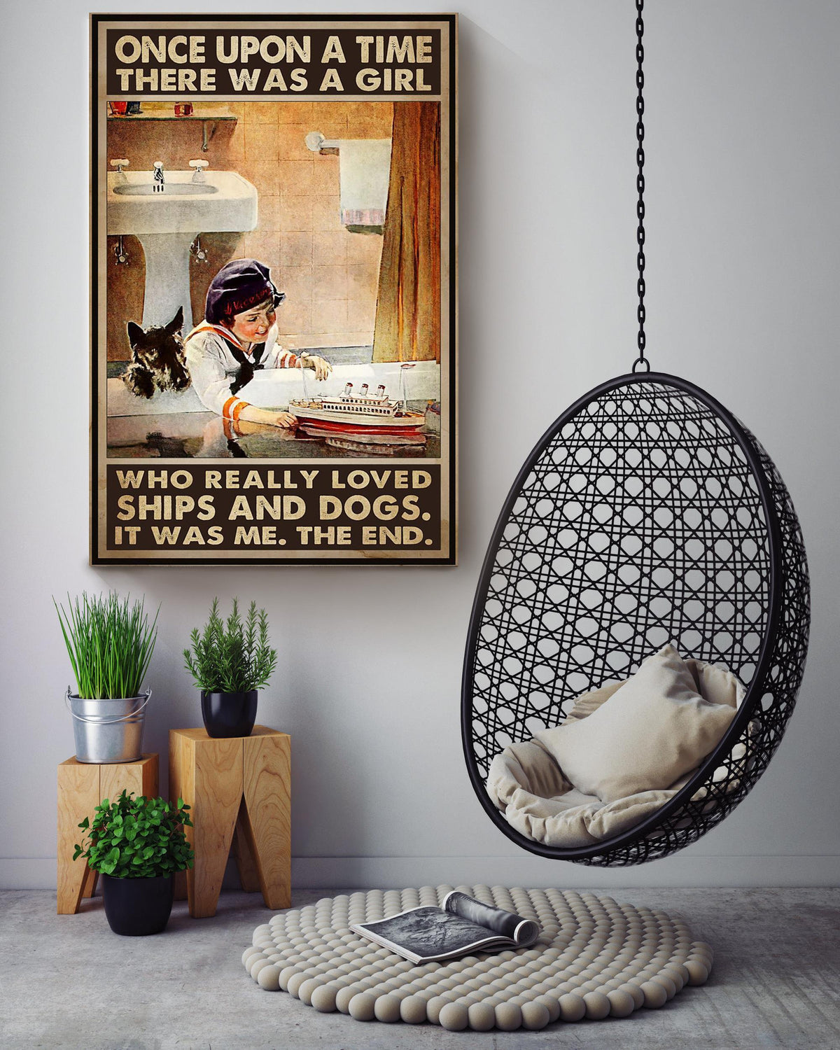 Ships And Dogs Once Upon A Time Dog Gallery Canvas Wall ArtFor Bathroom Decor Canvas Gallery Wrapped Canvas Framed Gift Idea Framed Prints, Canvas
