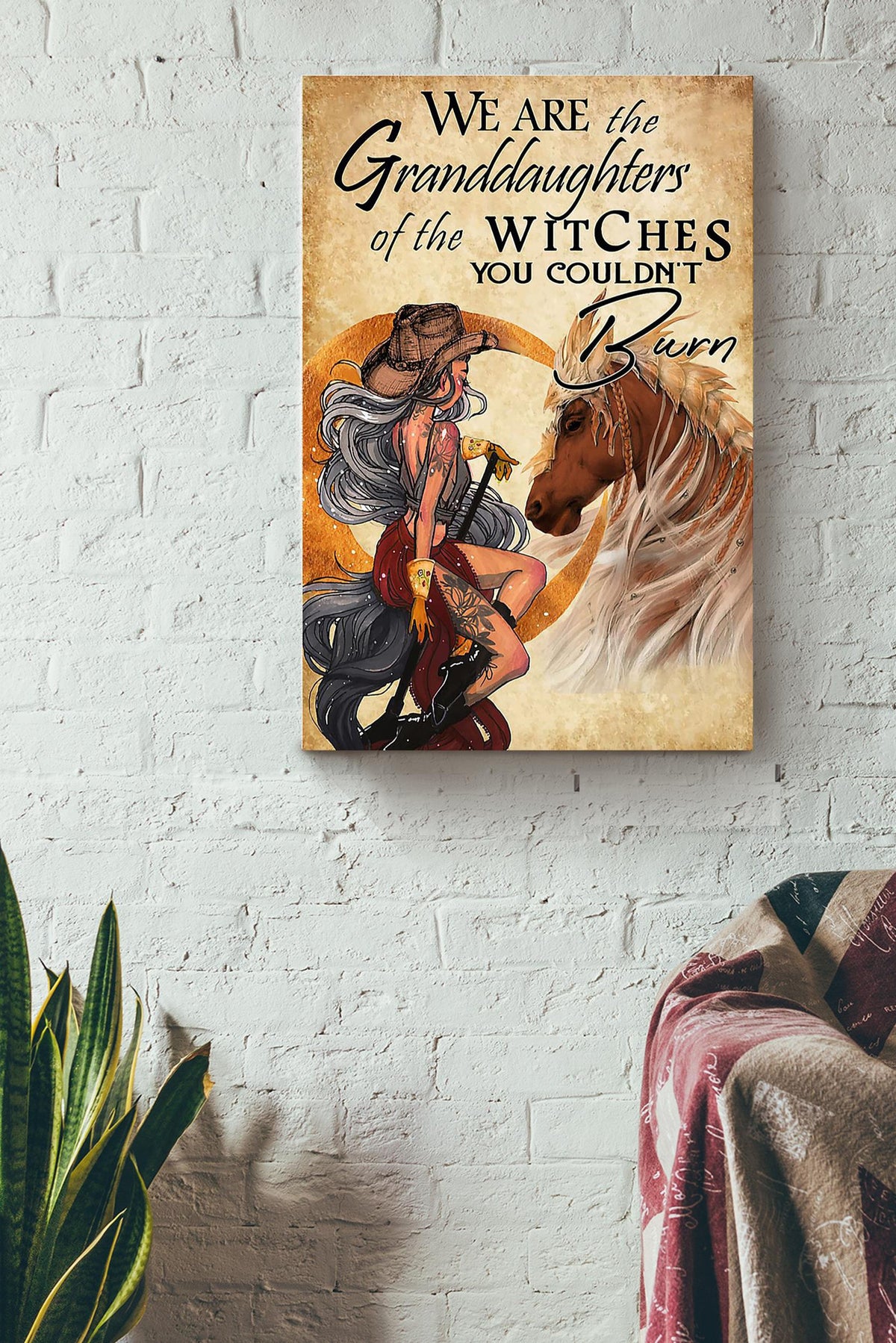 Witch Cowgirl Halloween Wall Decor Gift For Pumpkin Carving Ideas Halloween Decorations Canvas