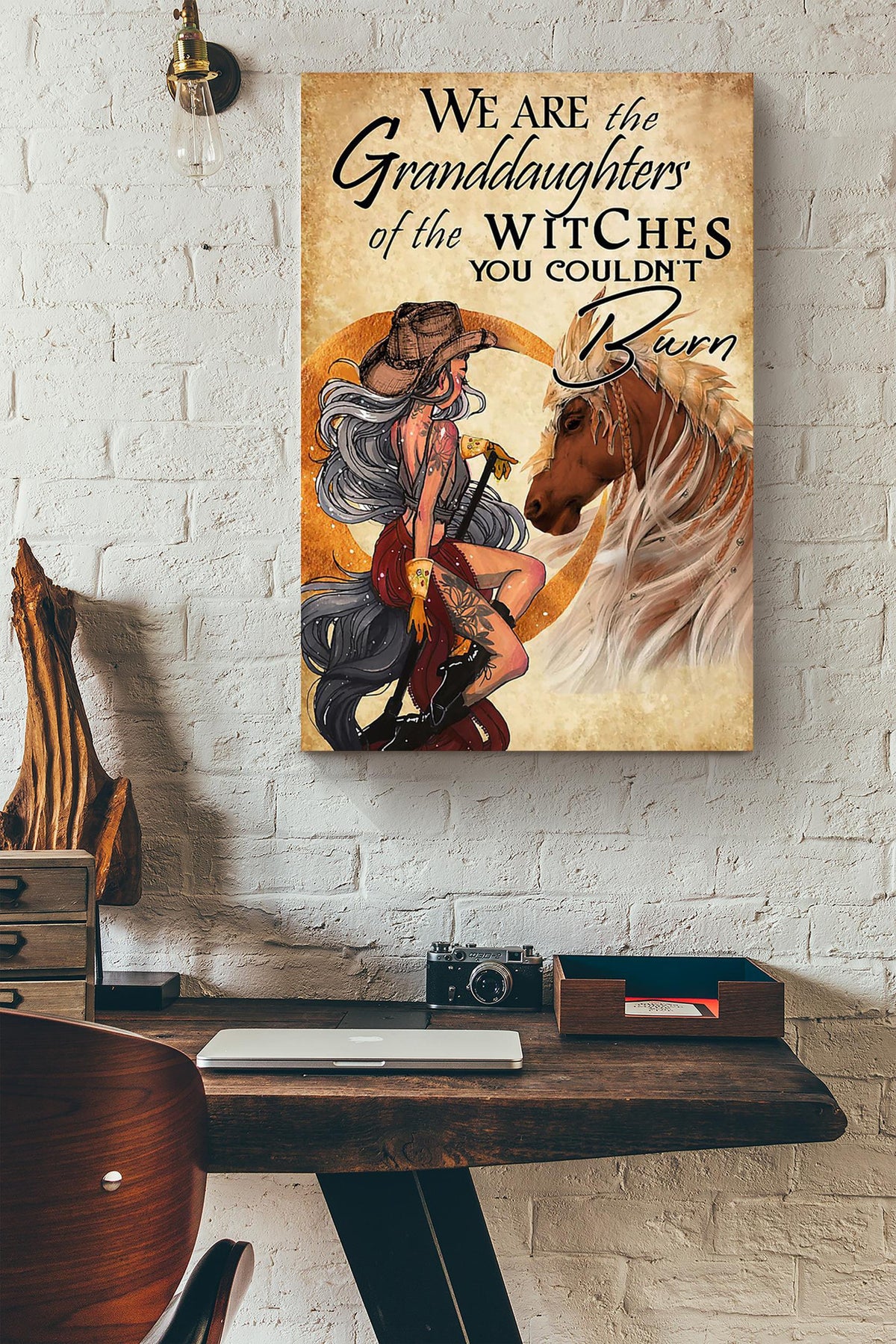 Witch Cowgirl Halloween Wall Decor Gift For Pumpkin Carving Ideas Halloween Decorations Canvas