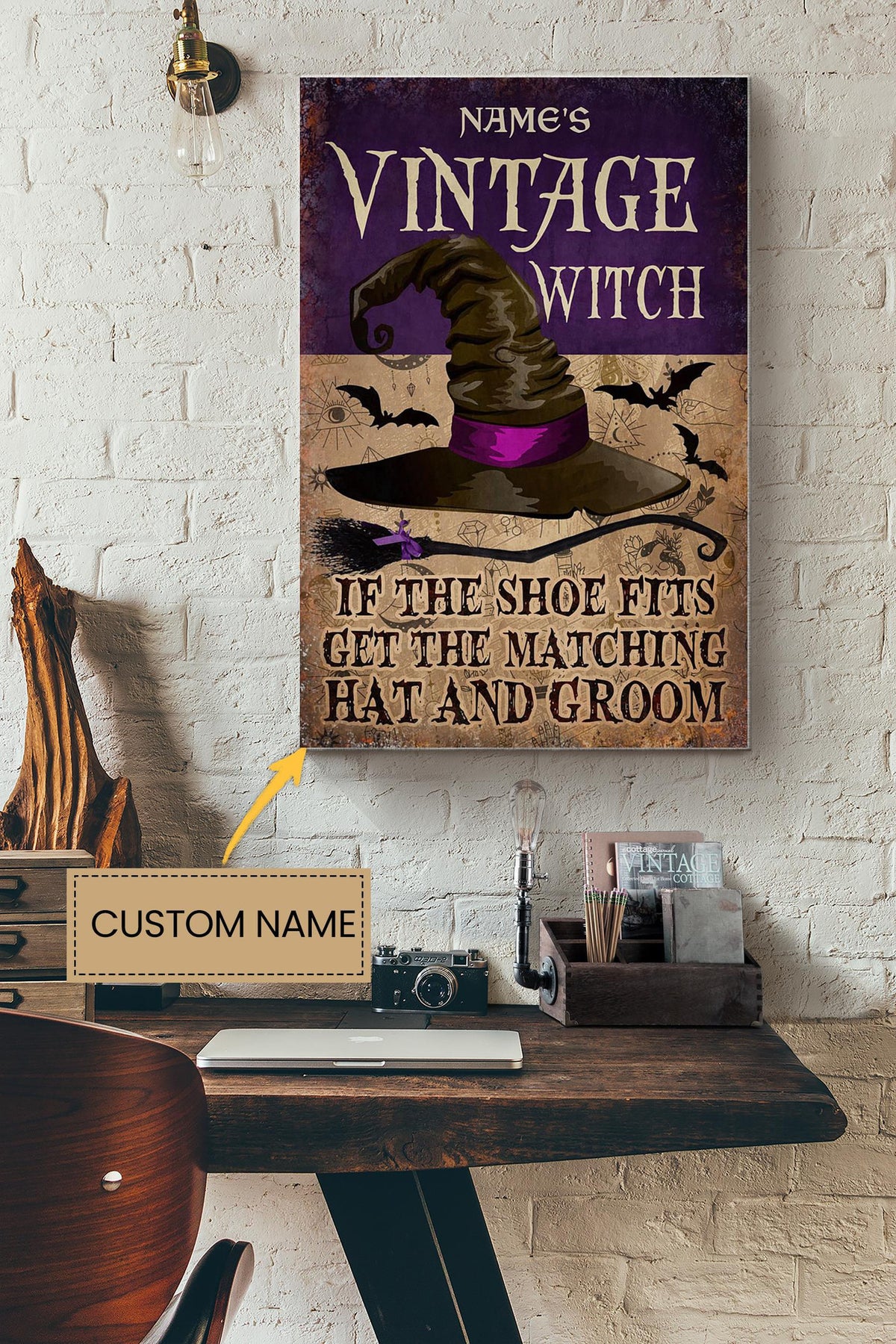 Vintage Witch Personalized Poster - Witch Gallery Canvas Wall Art- Gift For Halloween Decor Kid Witch Fan Canvas Gallery Wrapped Canvas Framed Gift Idea Framed Prints, Canvas