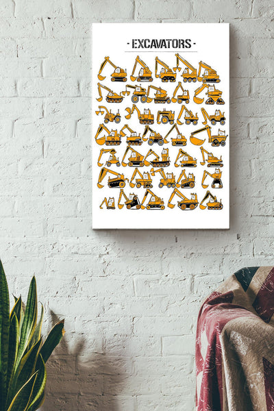Types Of Excavators Poster Canvas Gallery Wrapped Canvas Framed Gift Idea