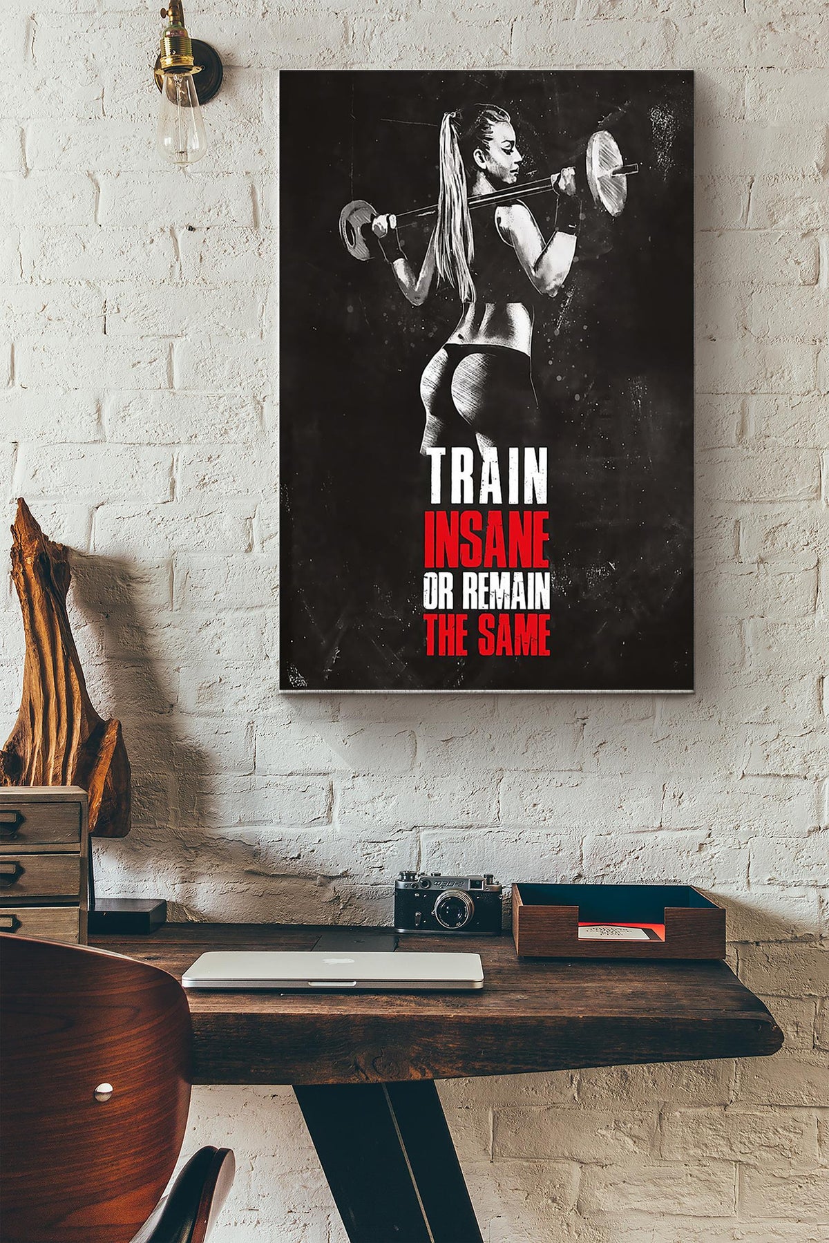 Train Insane Or Remain The Same Lifting Girl Poster Canvas Gallery Wrapped Canvas Framed Gift Idea