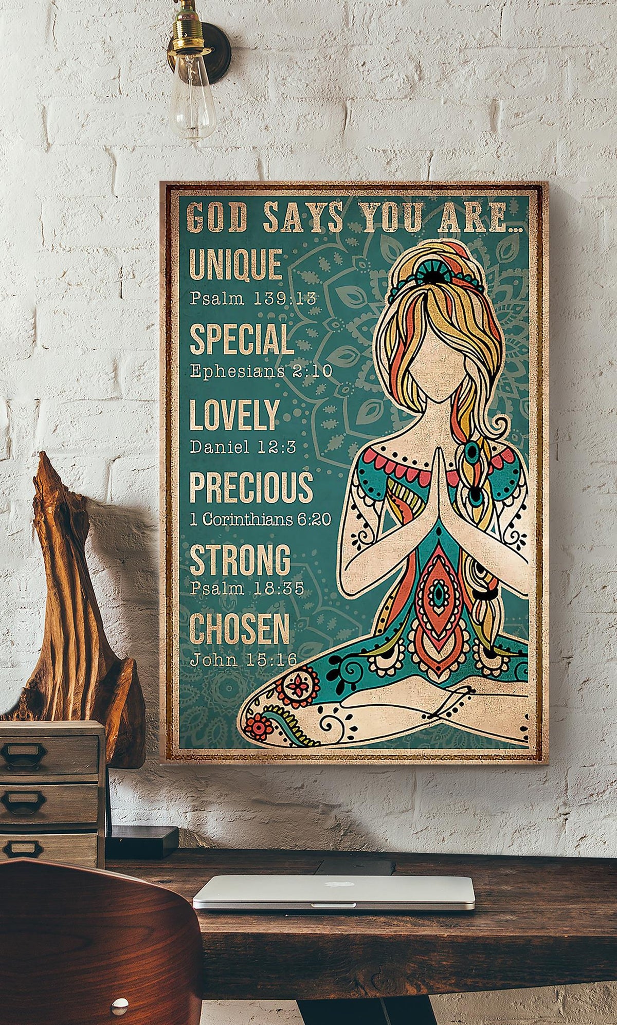 Yoga God Says You Are Unique Special Lovely Precious Strong Chosen Gallery Canvas Wall ArtFor Yoga Lover Yoga Studio Decor Canvas Gallery Wrapped Canvas Framed Gift Idea Framed Prints, Canvas