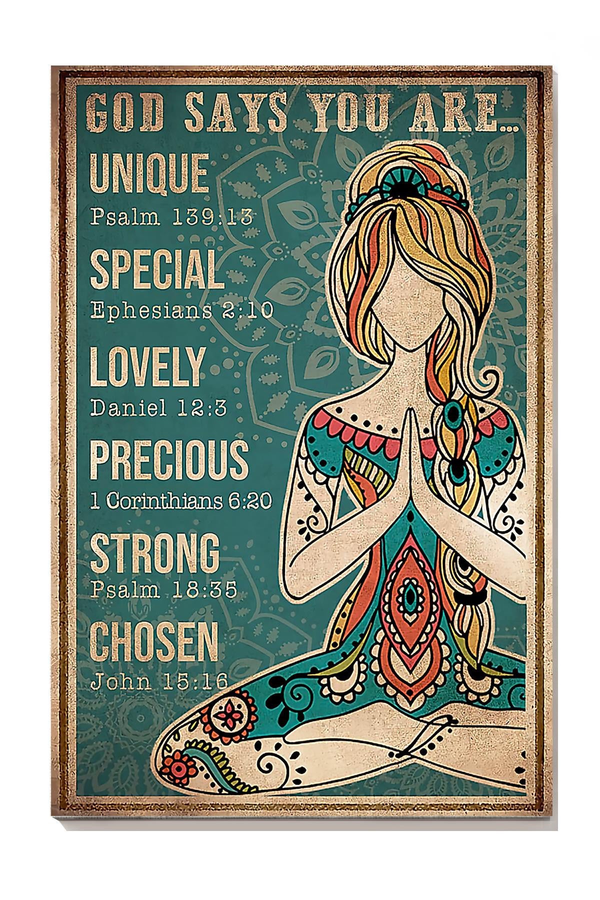Yoga God Says You Are Unique Special Lovely Precious Strong Chosen Gallery Canvas Wall ArtFor Yoga Lover Yoga Studio Decor Canvas Gallery Wrapped Canvas Framed Gift Idea Framed Prints, Canvas