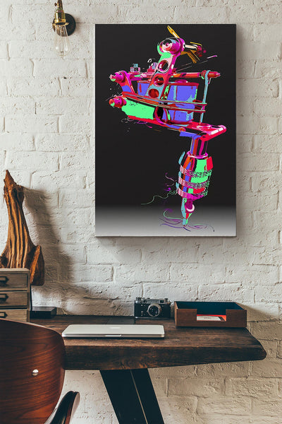 Tattoo Gun Ink Colorful Art 3D Poster Canvas Gallery Wrapped Canvas Framed Gift Idea